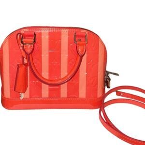 Louis Vuitton Alma BB Vernis Rayures Pink Coral Monogram Strap Lock Keys COA